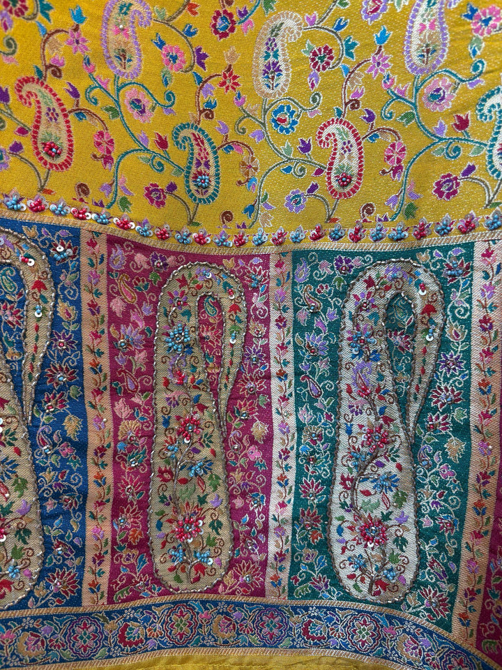 Dupira – Yellow Dupion Silk Woven Pearl Suit