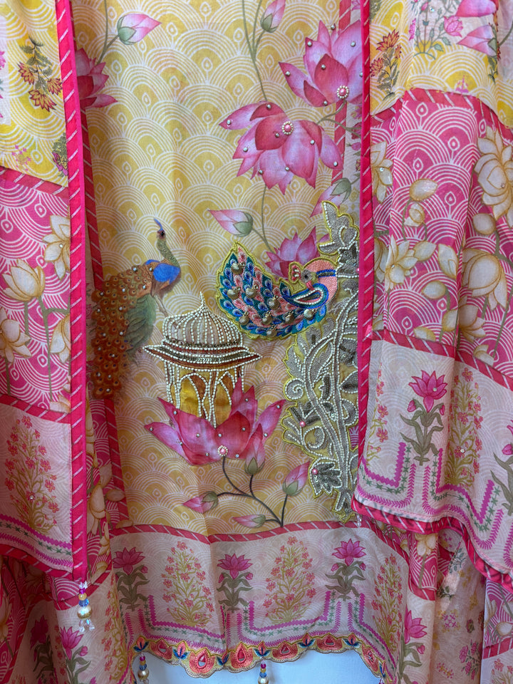 Zarmina – Yellow Organza Printed Tassel Suit