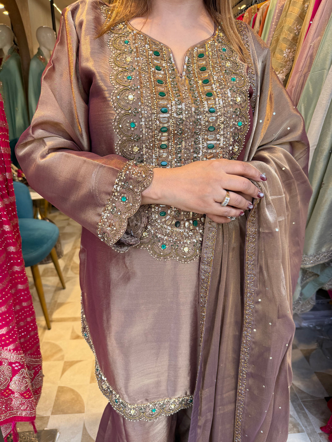 Mahira – Tissue Pearl &amp; Stone Embellished Garara Set DBPST01