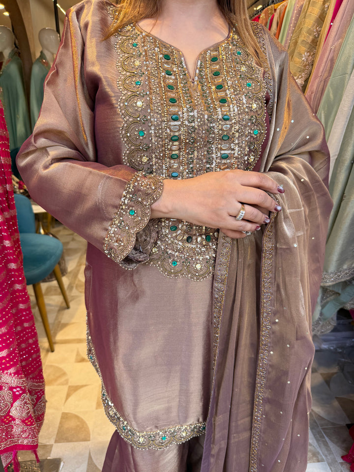 Mahira – Tissue Pearl &amp; Stone Embellished Garara Set DBPST01