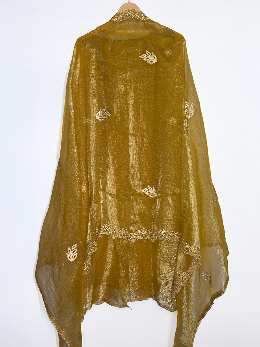 Sunehri – Laser Work Tissue Suit (Antique Mustard)