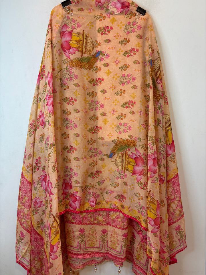 Zarmina – Yellow Organza Printed Tassel Suit