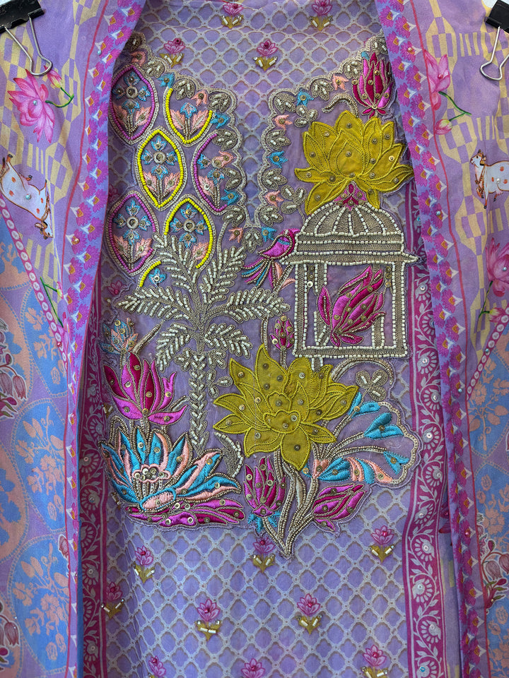 Pichvaya – Organza Lotus Appliqué Suit