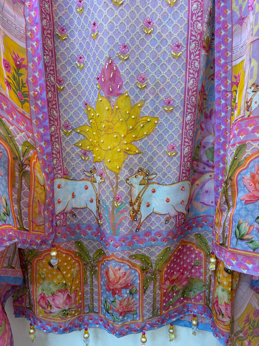 Pichvaya – Organza Lotus Appliqué Suit