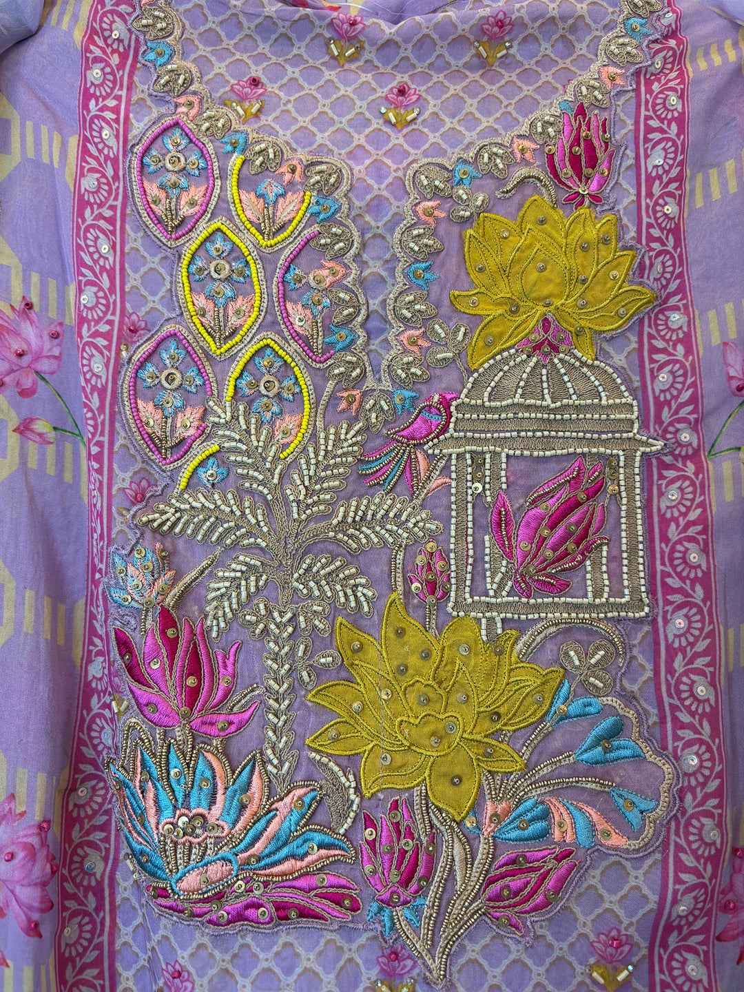Pichvaya – Organza Lotus Appliqué Suit