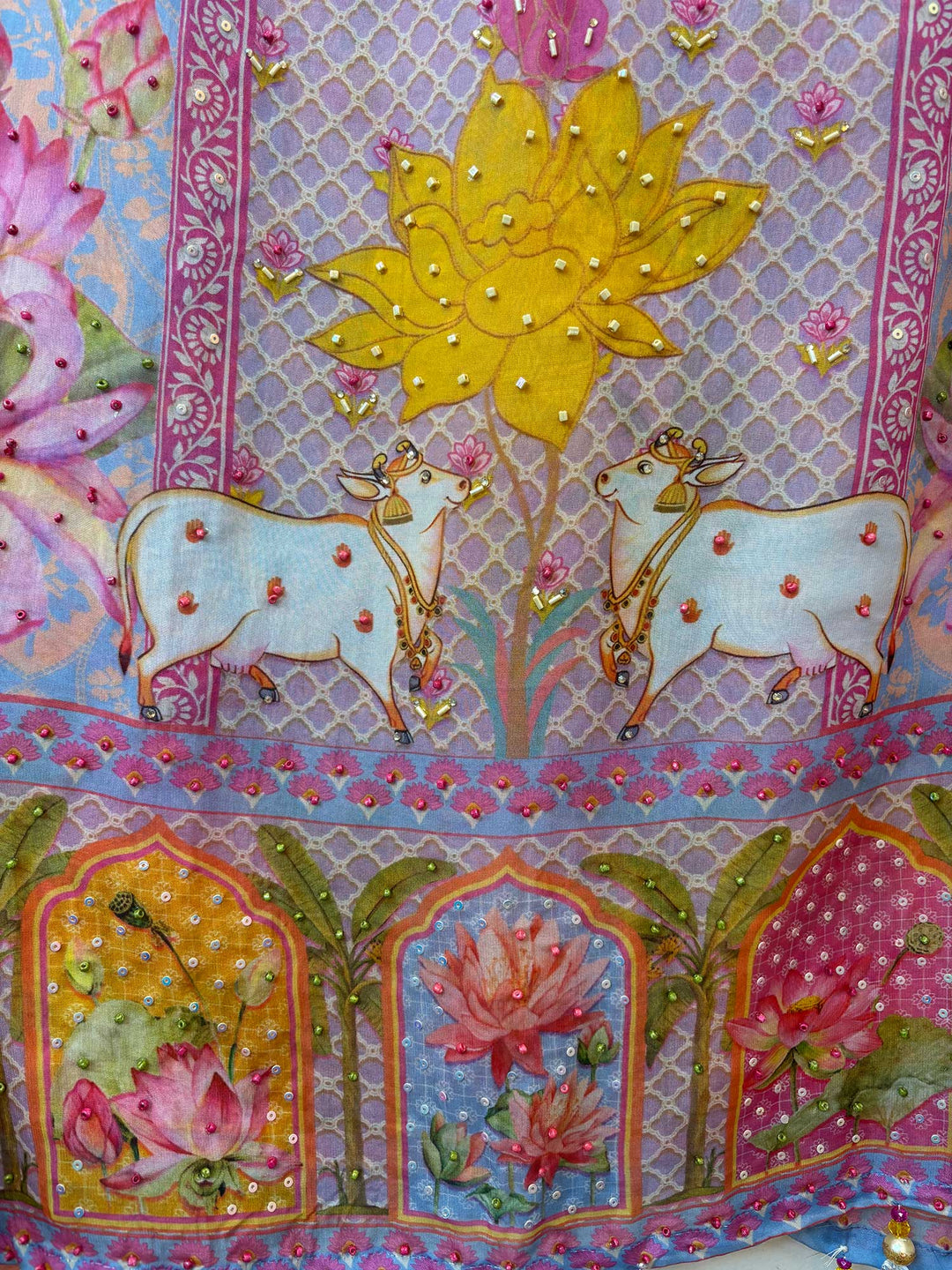 Pichvaya – Organza Lotus Appliqué Suit