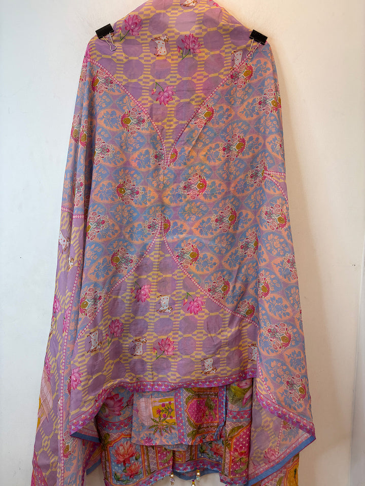 Pichvaya – Organza Lotus Appliqué Suit