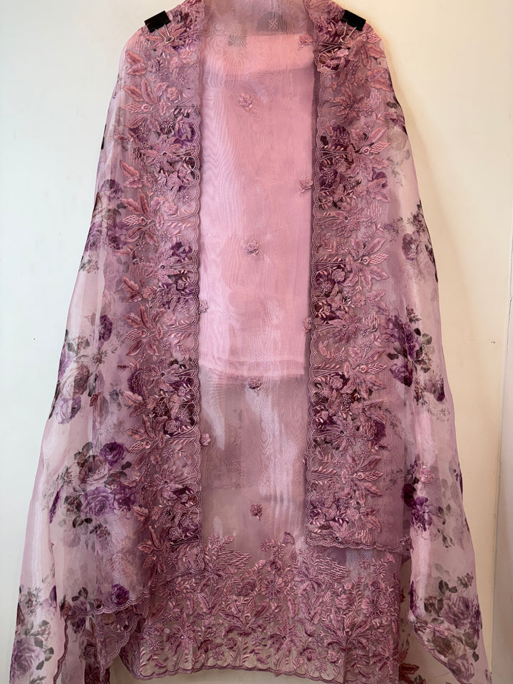 Zehvira – Pink Glass Tissue Embroidered Suit