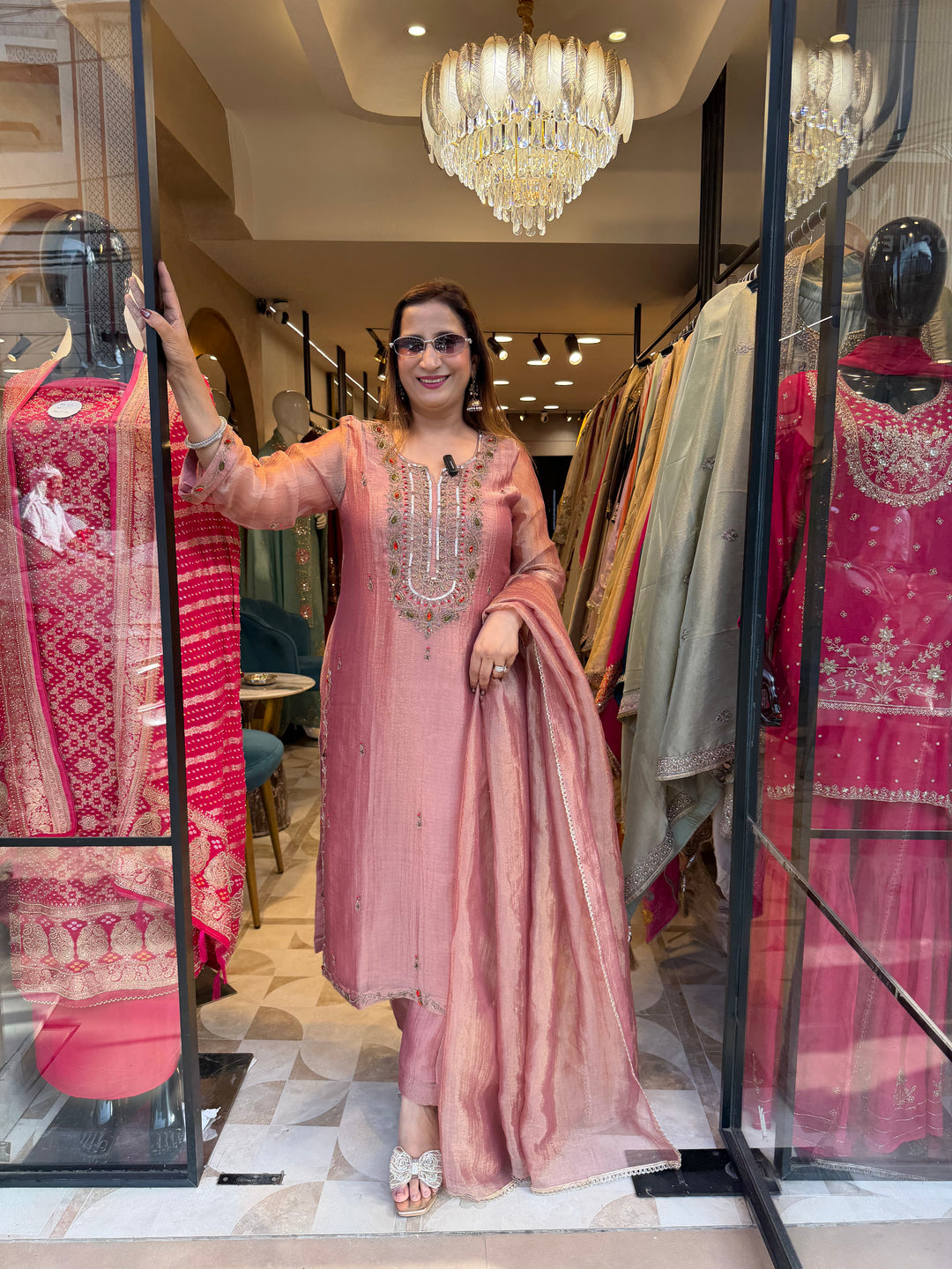 Zareen – Pink Antique Gold Dabka Embellished Straight Pant Set