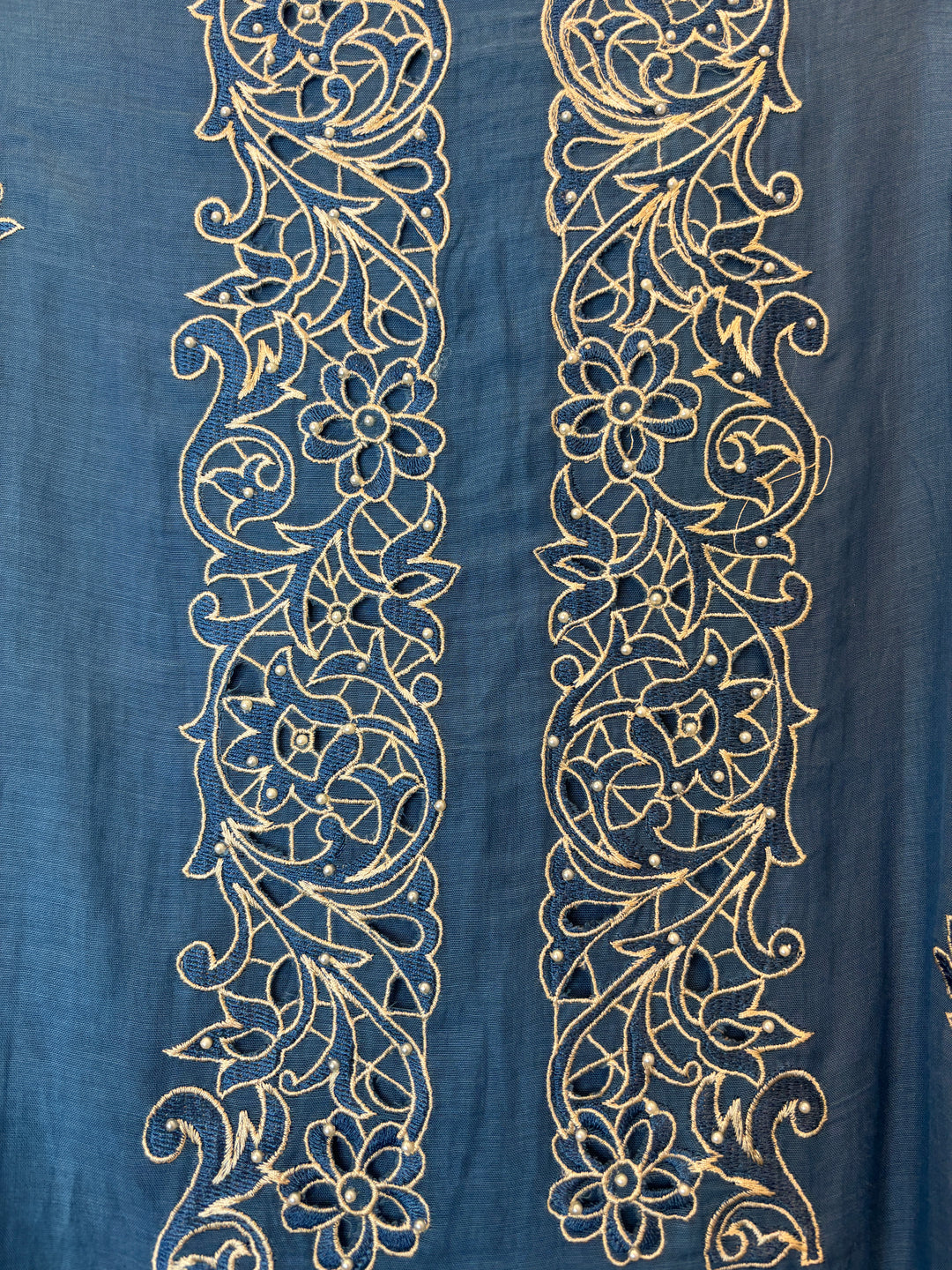 Zehira – Blue Mul Cotton Cutwork Pearl Suit