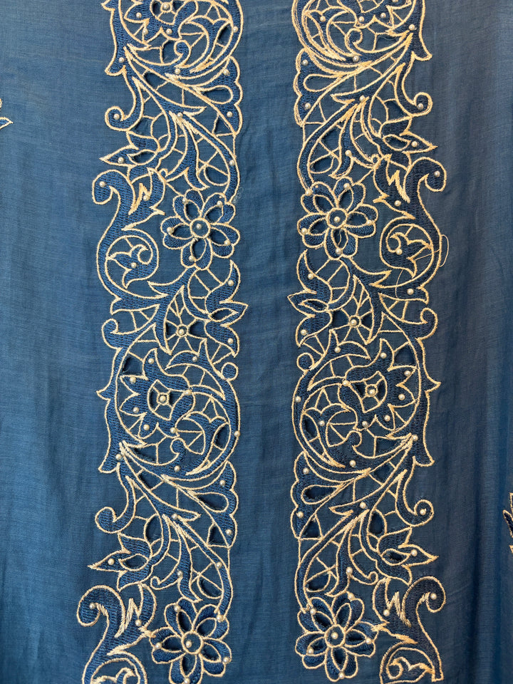 Zehira – Blue Mul Cotton Cutwork Pearl Suit