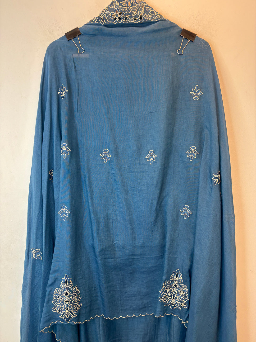 Zehira – Blue Mul Cotton Cutwork Pearl Suit