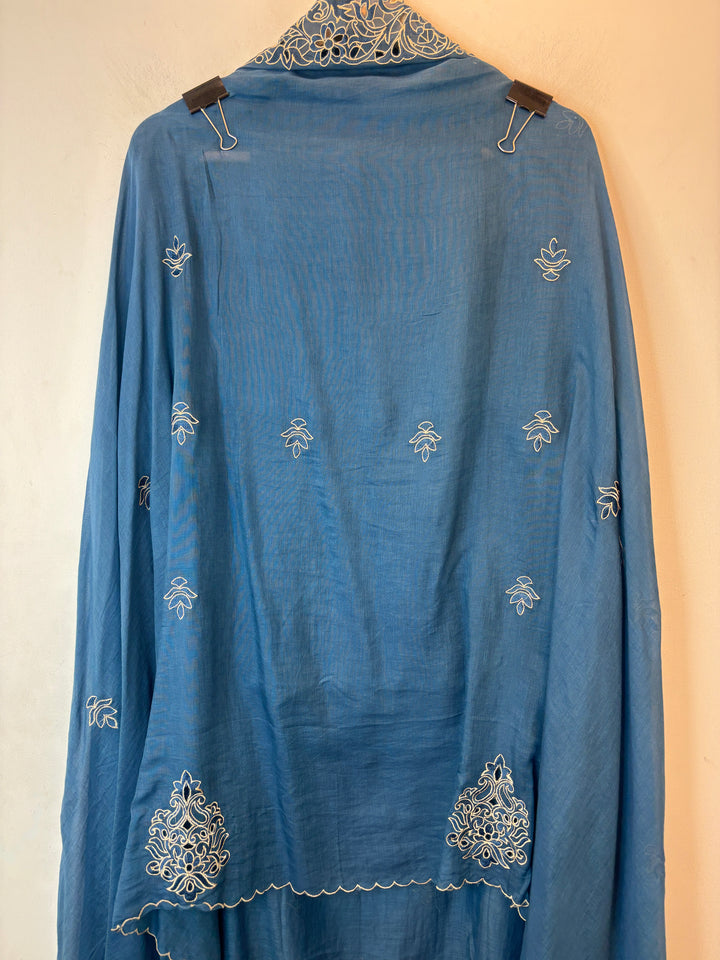 Zehira – Blue Mul Cotton Cutwork Pearl Suit
