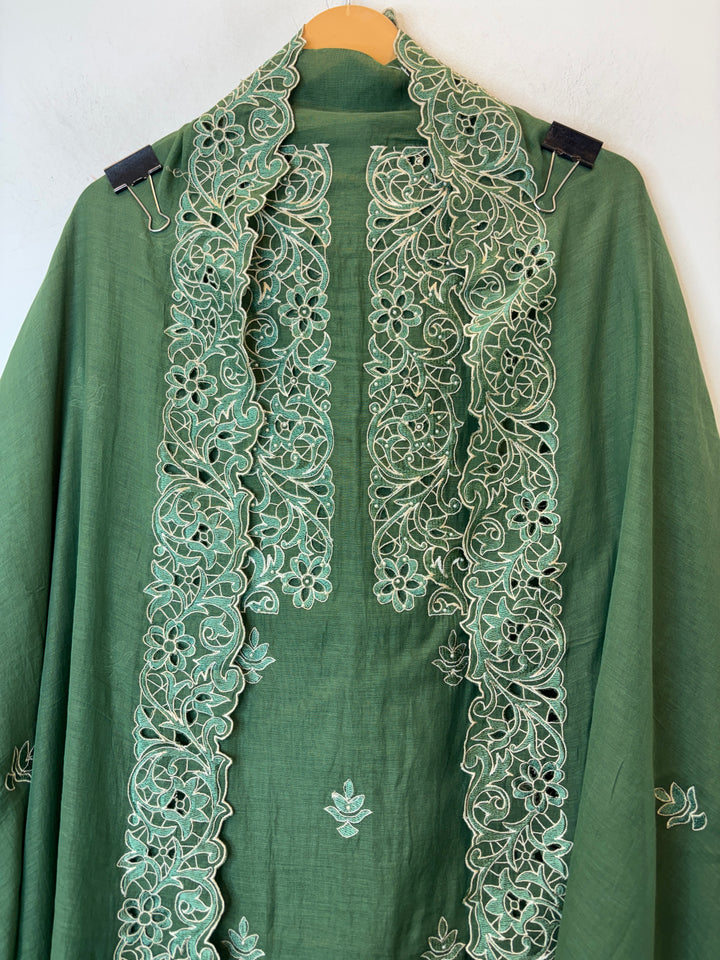Zehira – Green Mul Cotton Cutwork Pearl Suit