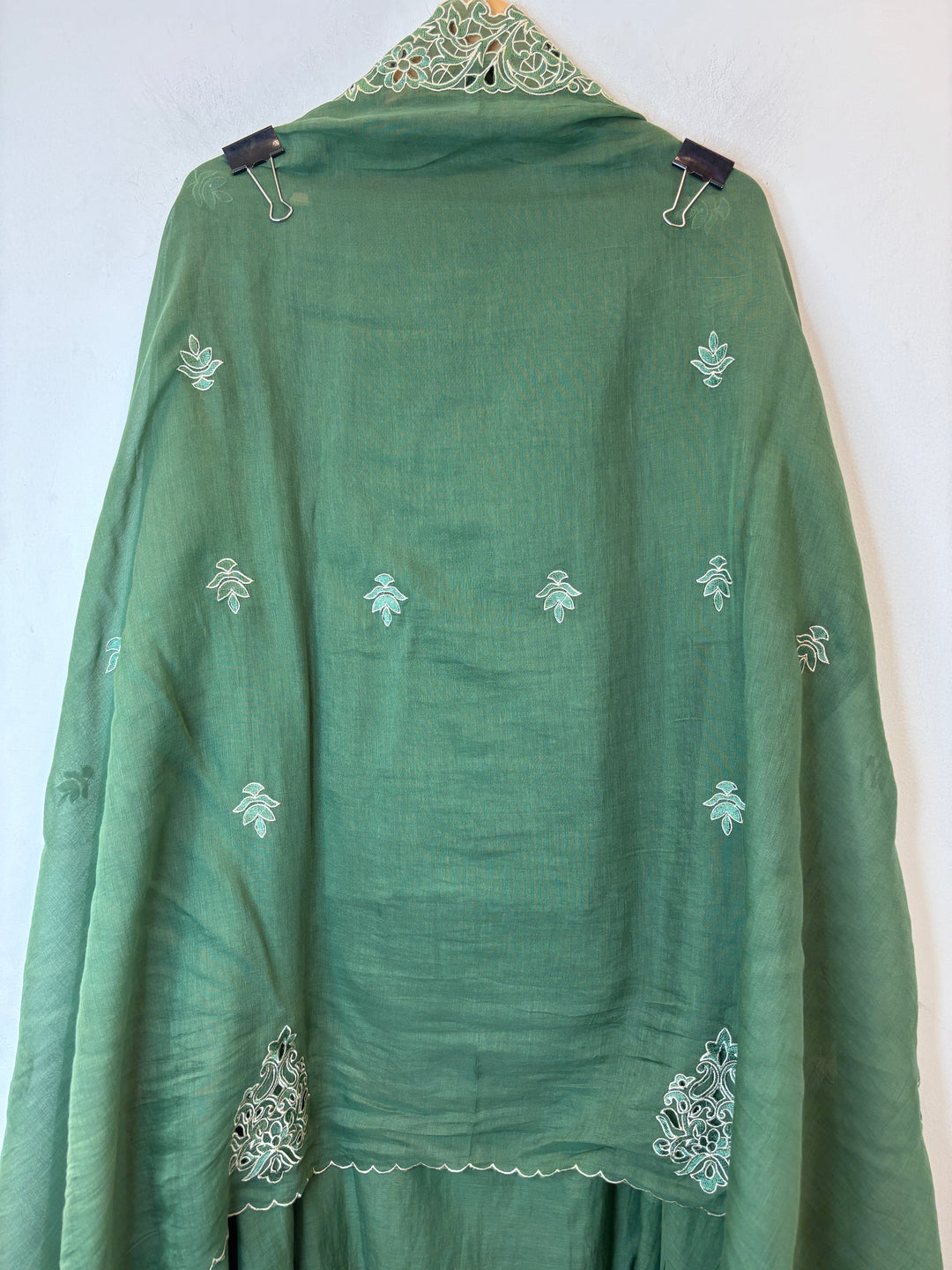 Zehira – Green Mul Cotton Cutwork Pearl Suit