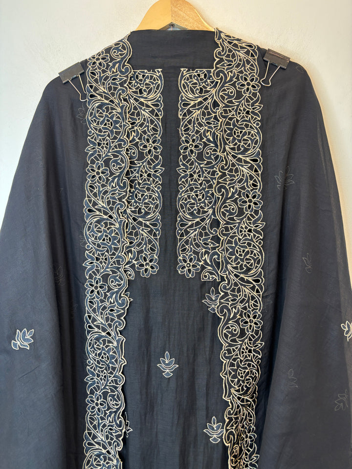 Zehira – Black Mul Cotton Cutwork Pearl Suit