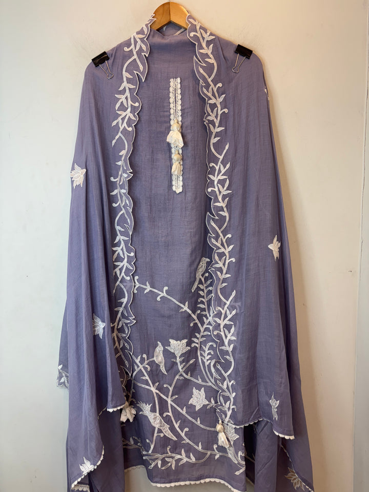 Zehvina – Purple Mul Cotton Pearl Thread Suit