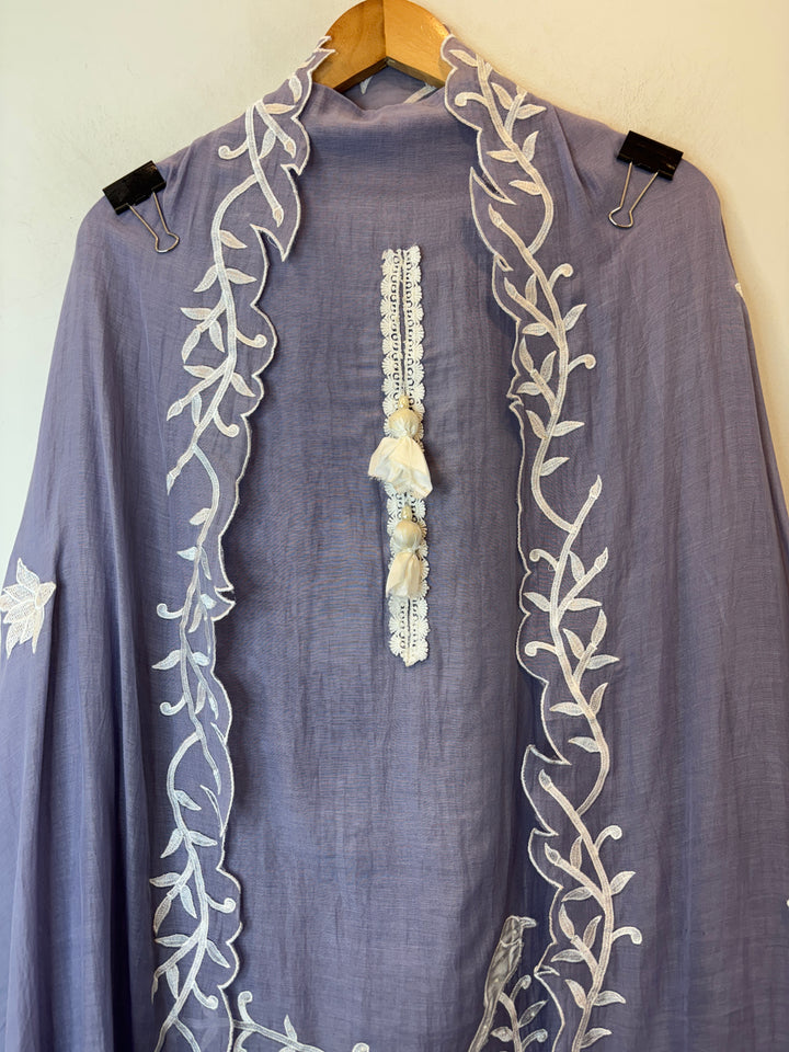 Zehvina – Purple Mul Cotton Pearl Thread Suit