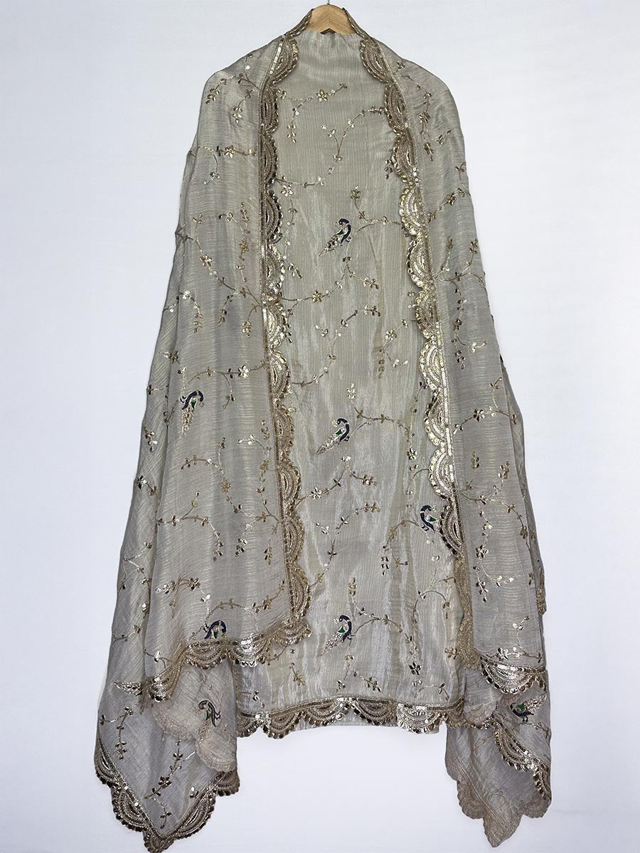 Ivory Royal Collection – Raw Silk Suit with Gold &amp; Peacock Motifs