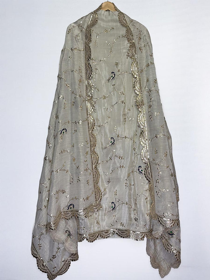 Ivory Royal Collection – Raw Silk Suit with Gold &amp; Peacock Motifs