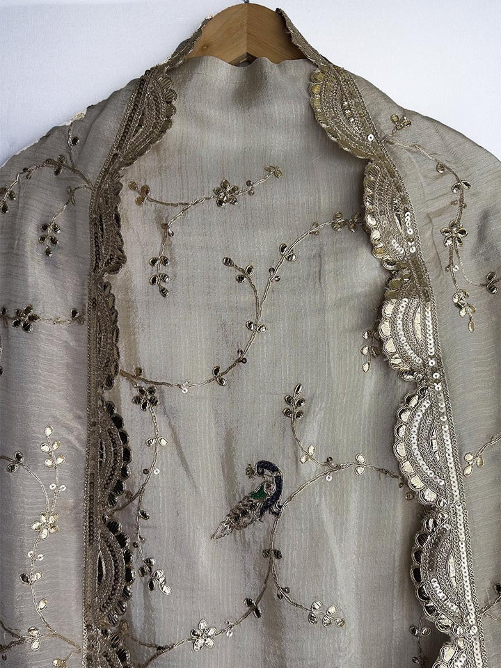 Ivory Royal Collection – Raw Silk Suit with Gold &amp; Peacock Motifs