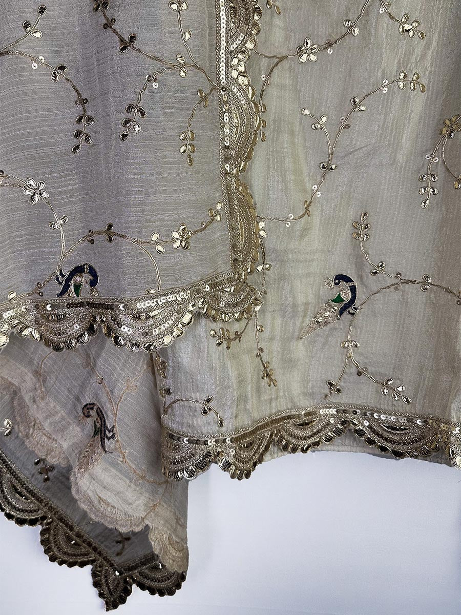 Ivory Royal Collection – Raw Silk Suit with Gold &amp; Peacock Motifs