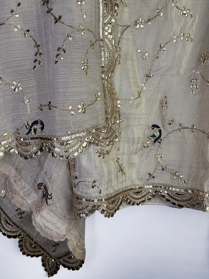 Ivory Royal Collection – Raw Silk Suit with Gold &amp; Peacock Motifs