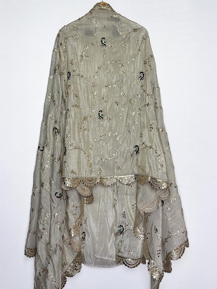Ivory Royal Collection – Raw Silk Suit with Gold &amp; Peacock Motifs