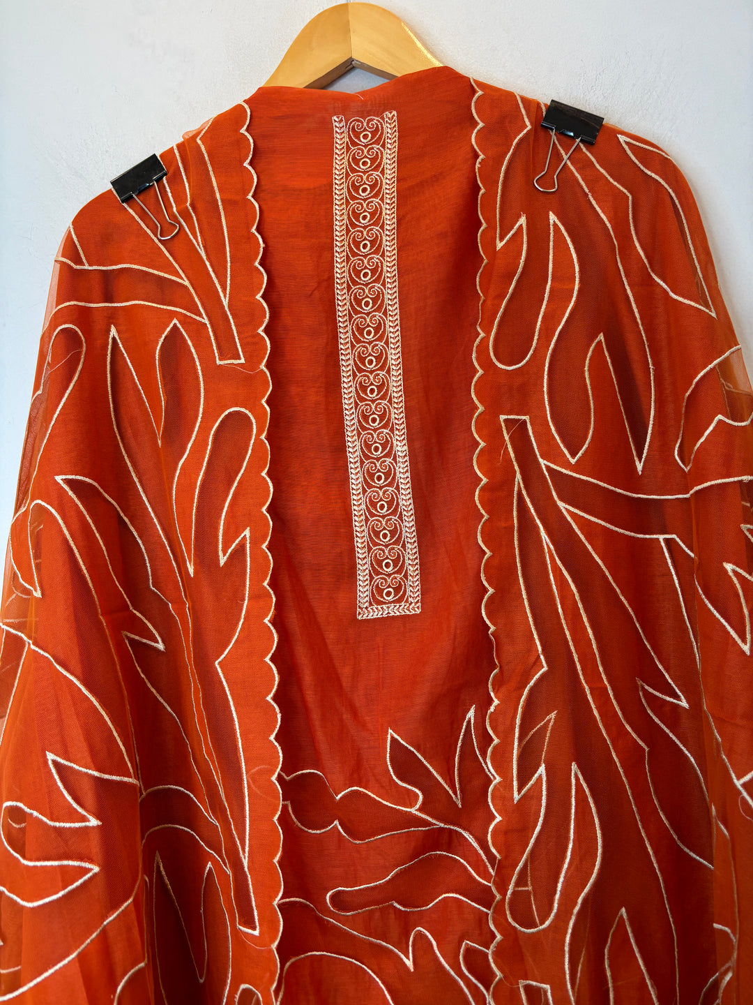 Applira – Orange Mul Cotton Net Appliqué Suit