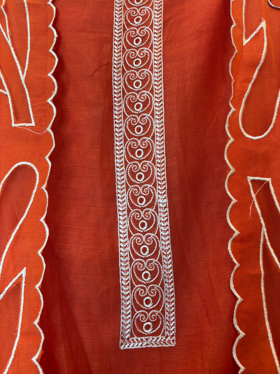 Applira – Orange Mul Cotton Net Appliqué Suit
