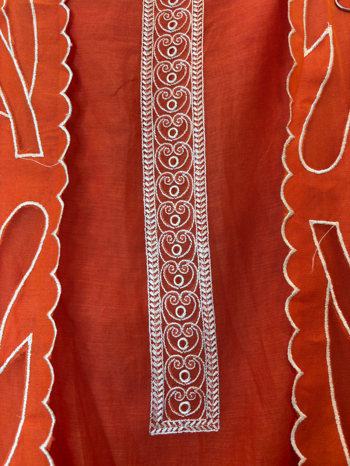 Applira – Orange Mul Cotton Net Appliqué Suit