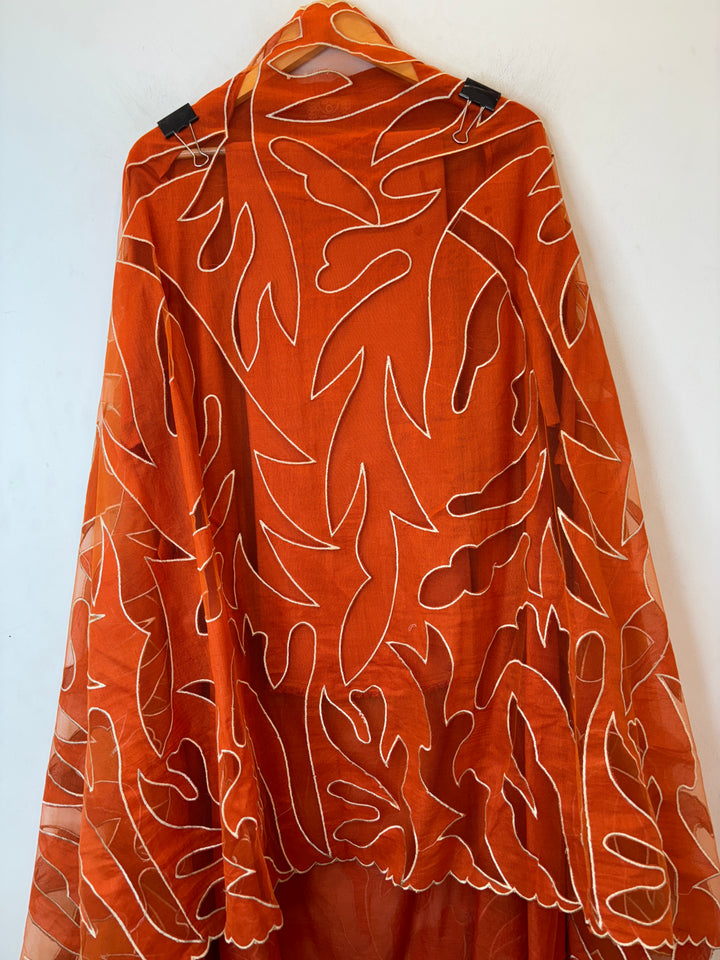 Applira – Orange Mul Cotton Net Appliqué Suit