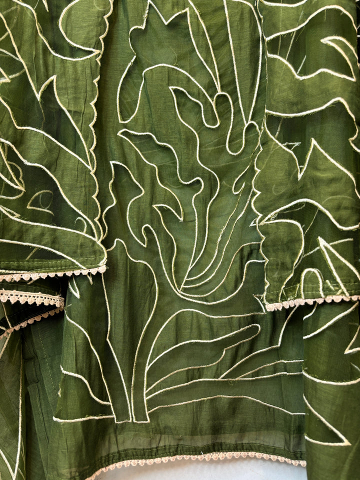 Applira – Green Mul Cotton Net Appliqué Suit