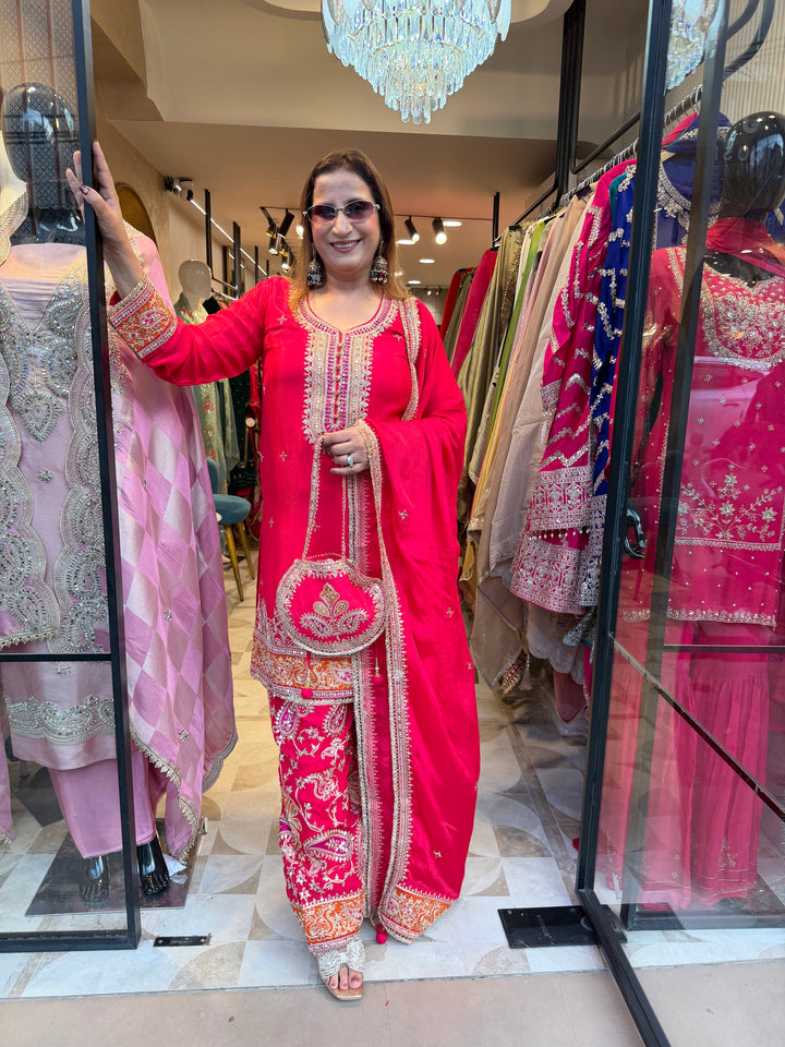 Hania – Red Chinon Dori &amp; Sequin Farshi Salwar Set