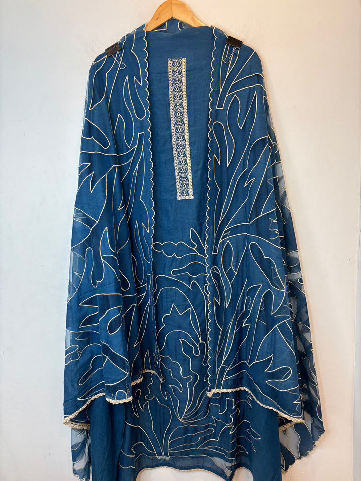 Applira – Blue Mul Cotton Net Appliqué Suit