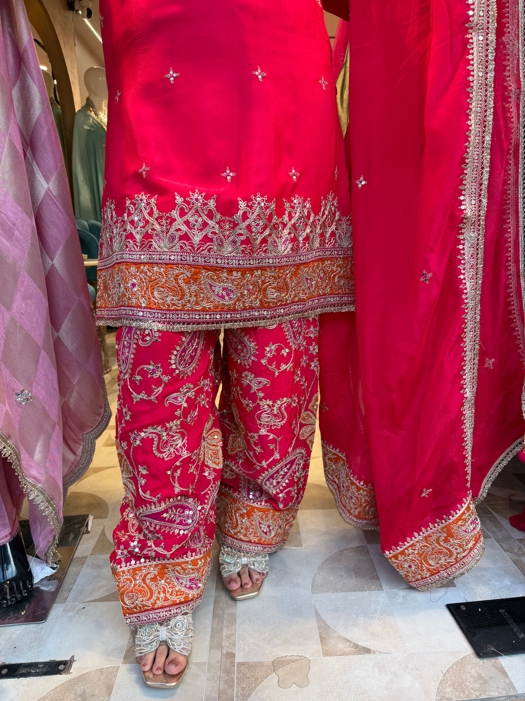 Hania – Red Chinon Dori &amp; Sequin Farshi Salwar Set