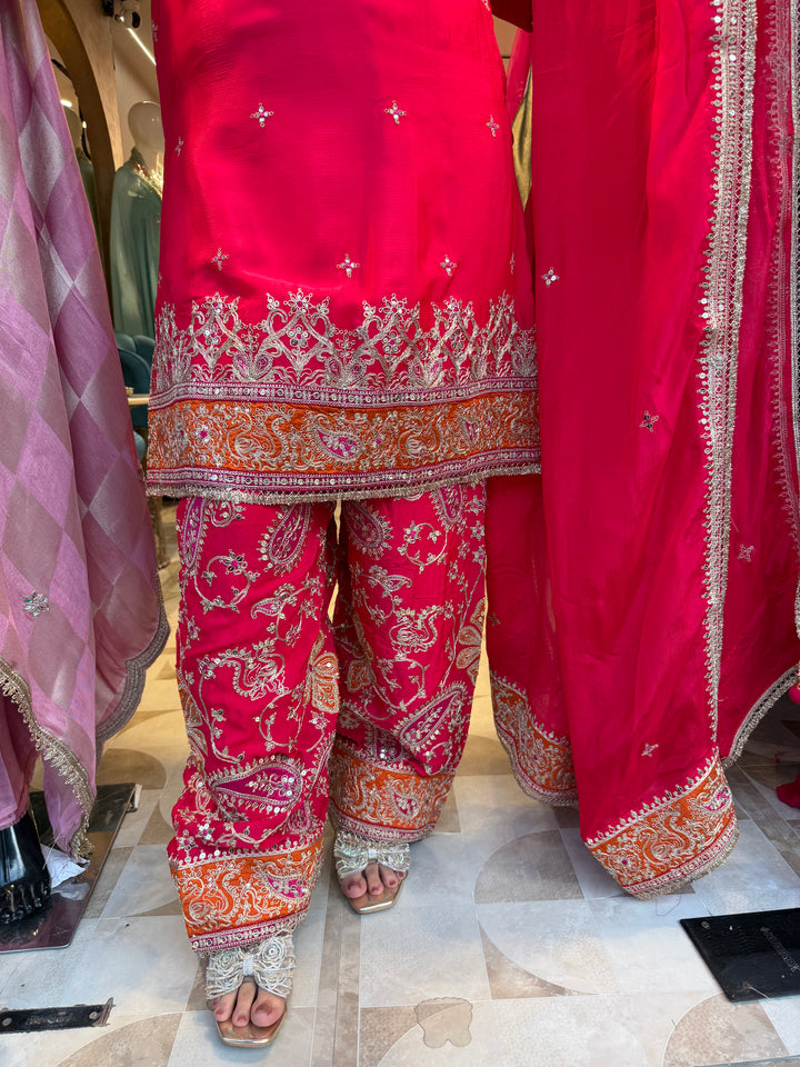 Hania – Red Chinon Dori &amp; Sequin Farshi Salwar Set