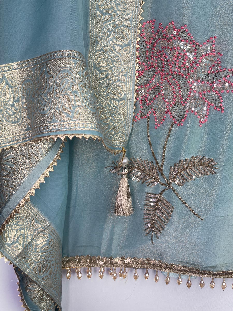 Heritage Gleam – Tissue Shimmer with Banarasi Dupatta