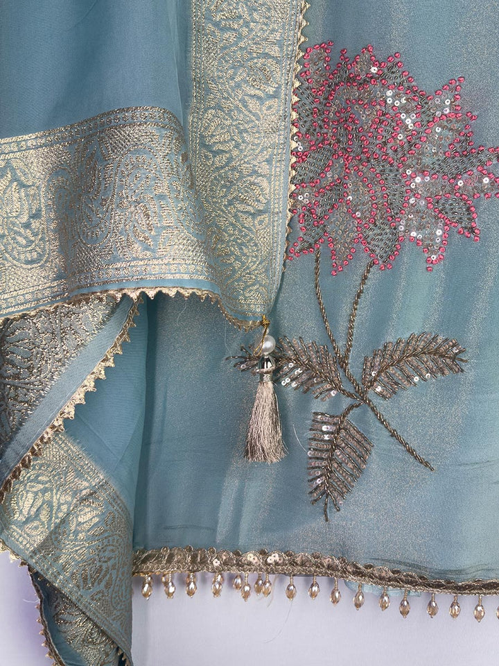 Heritage Gleam – Tissue Shimmer with Banarasi Dupatta