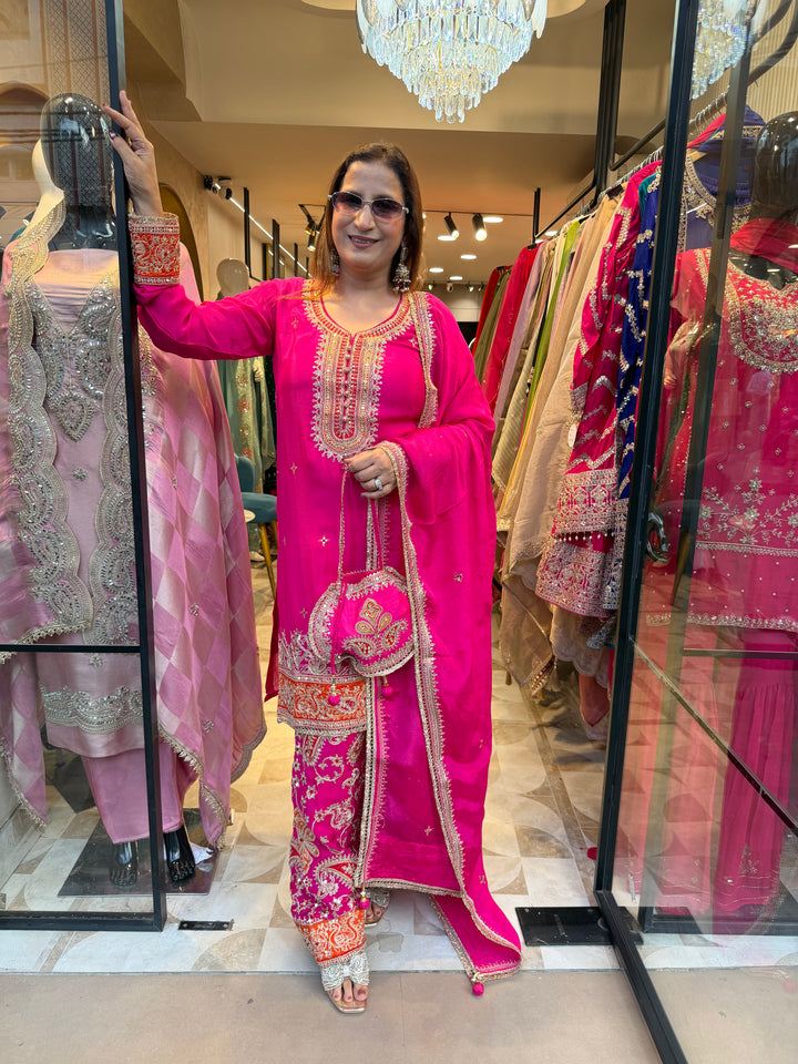 Hania – Rani Pink Chinon Dori &amp; Sequin Farshi Salwar Set