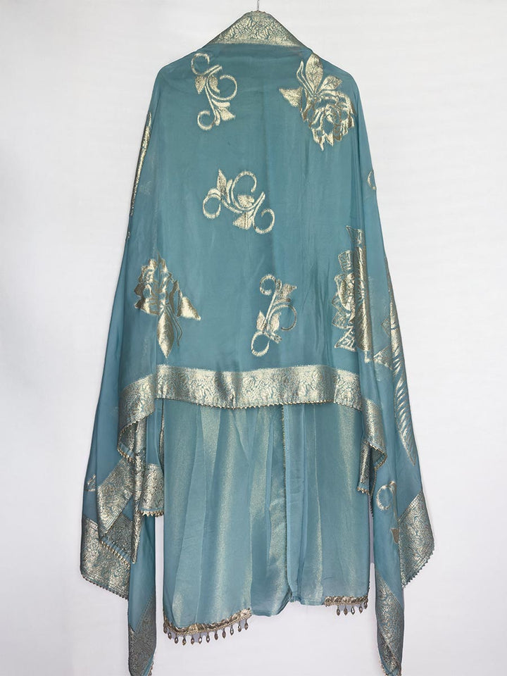 Heritage Gleam – Tissue Shimmer with Banarasi Dupatta