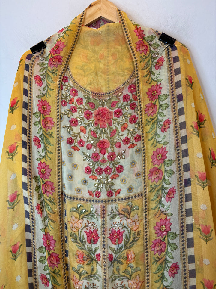 Zerina – Yellow Burberry Tissue Pearl Patch Suit