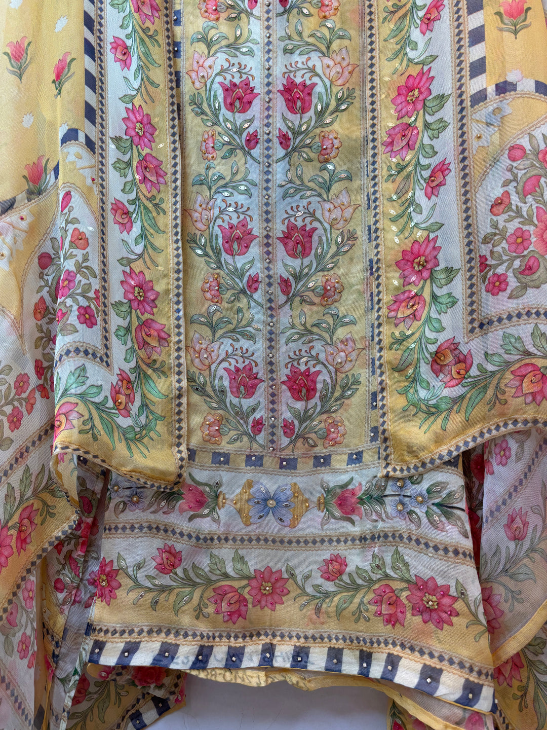 Zerina – Yellow Burberry Tissue Pearl Patch Suit