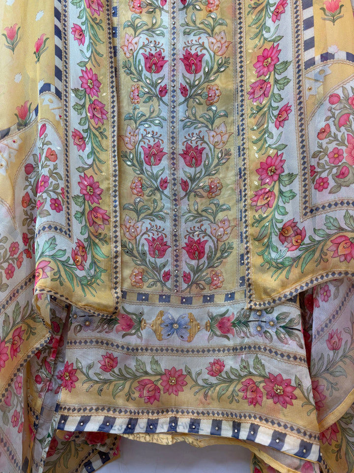 Zerina – Yellow Burberry Tissue Pearl Patch Suit