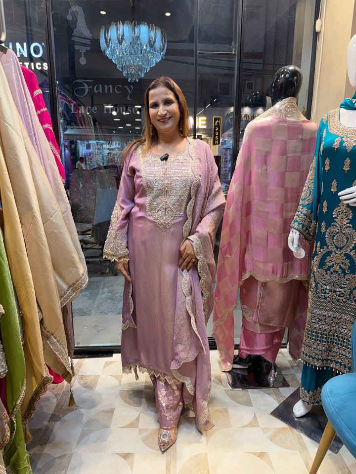 Riva – Lavender C-Cut Tissue &amp; Banarasi Brocade Set
