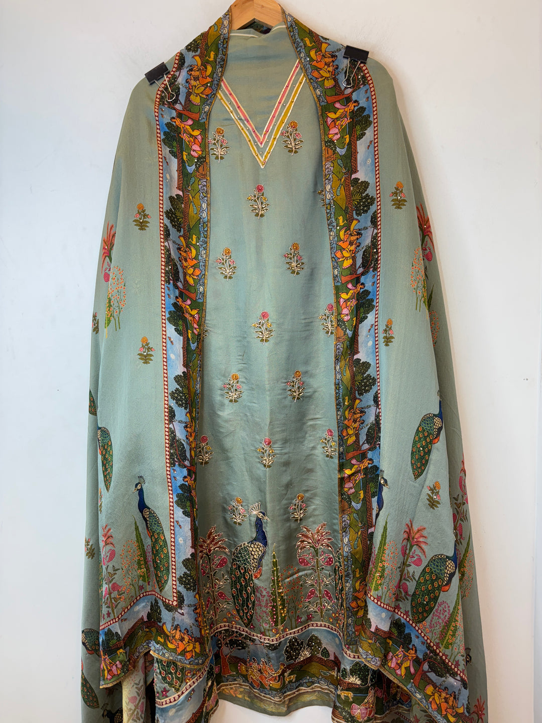 Mayura – Satin Peacock Booti Suit