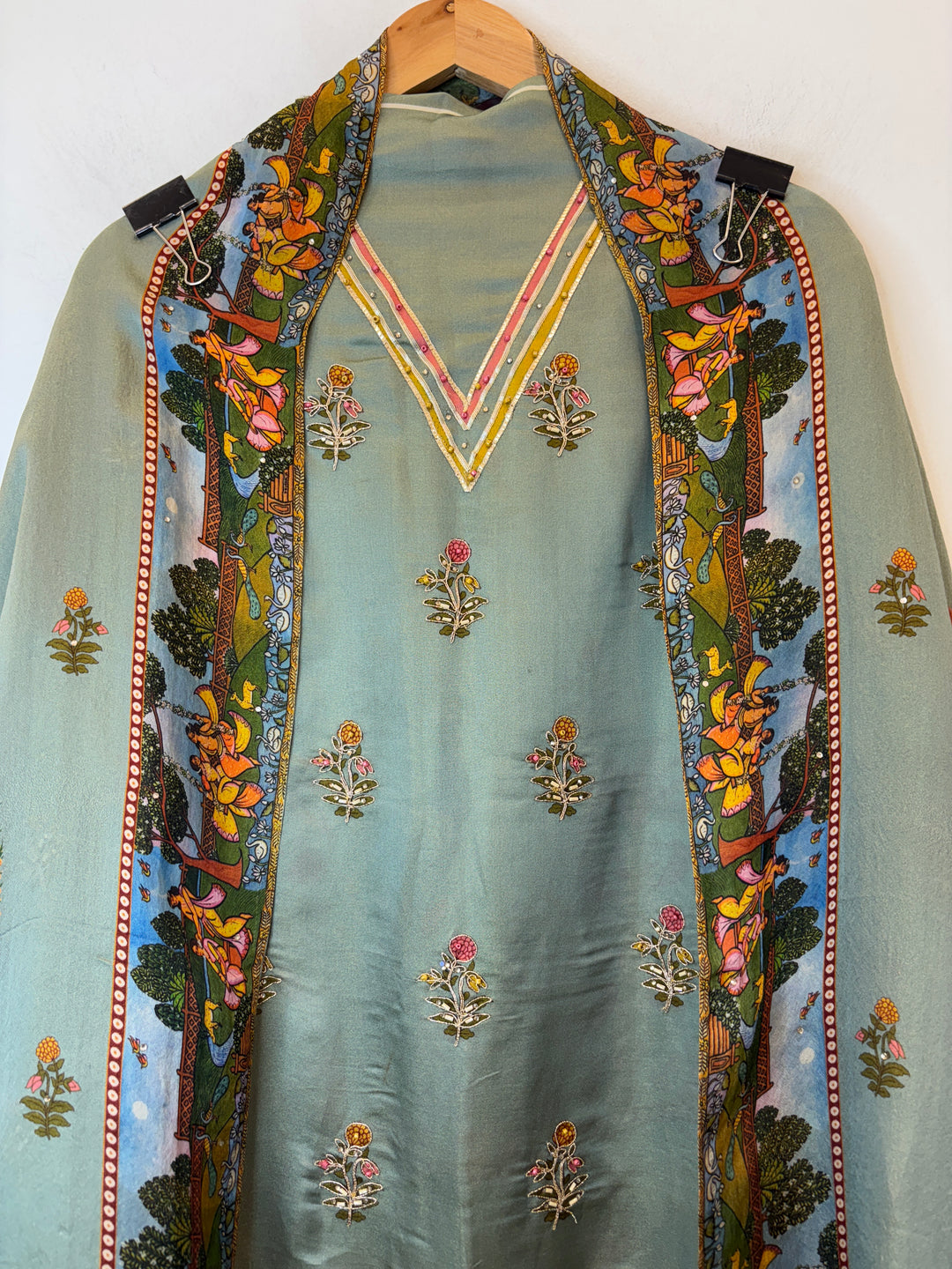 Mayura – Satin Peacock Booti Suit