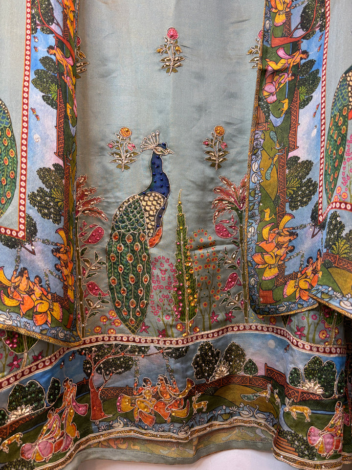 Mayura – Satin Peacock Booti Suit