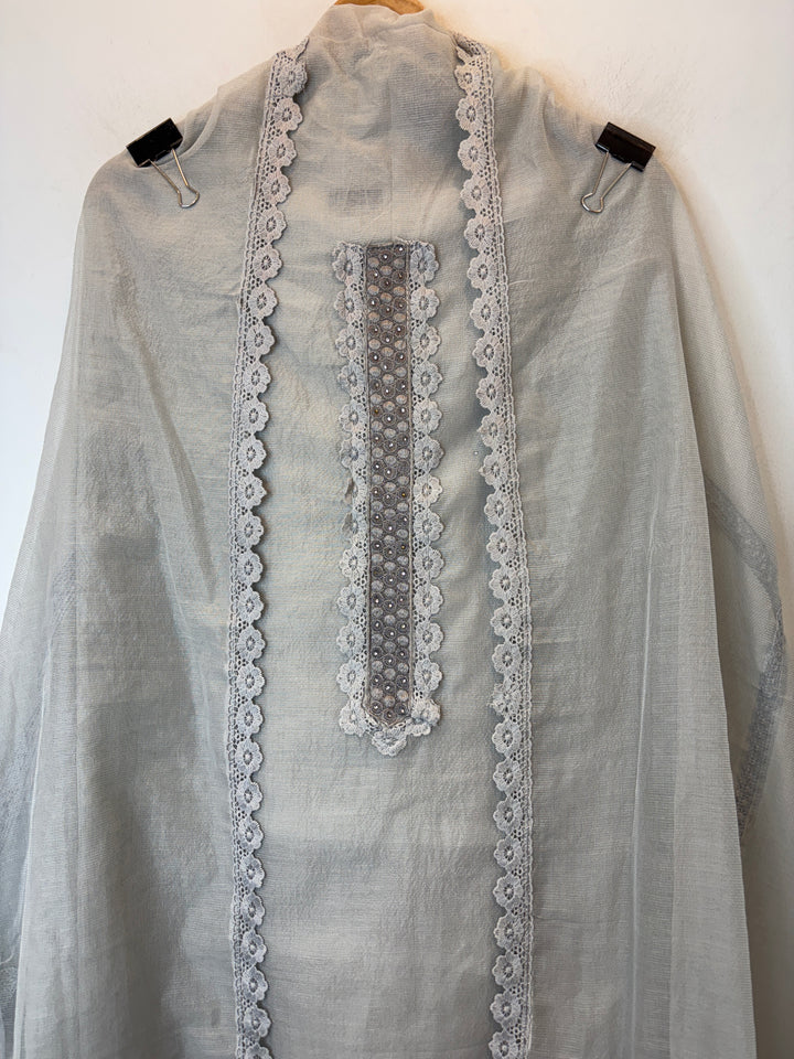 Crovela – Grey Kota Crochet Lace Suit