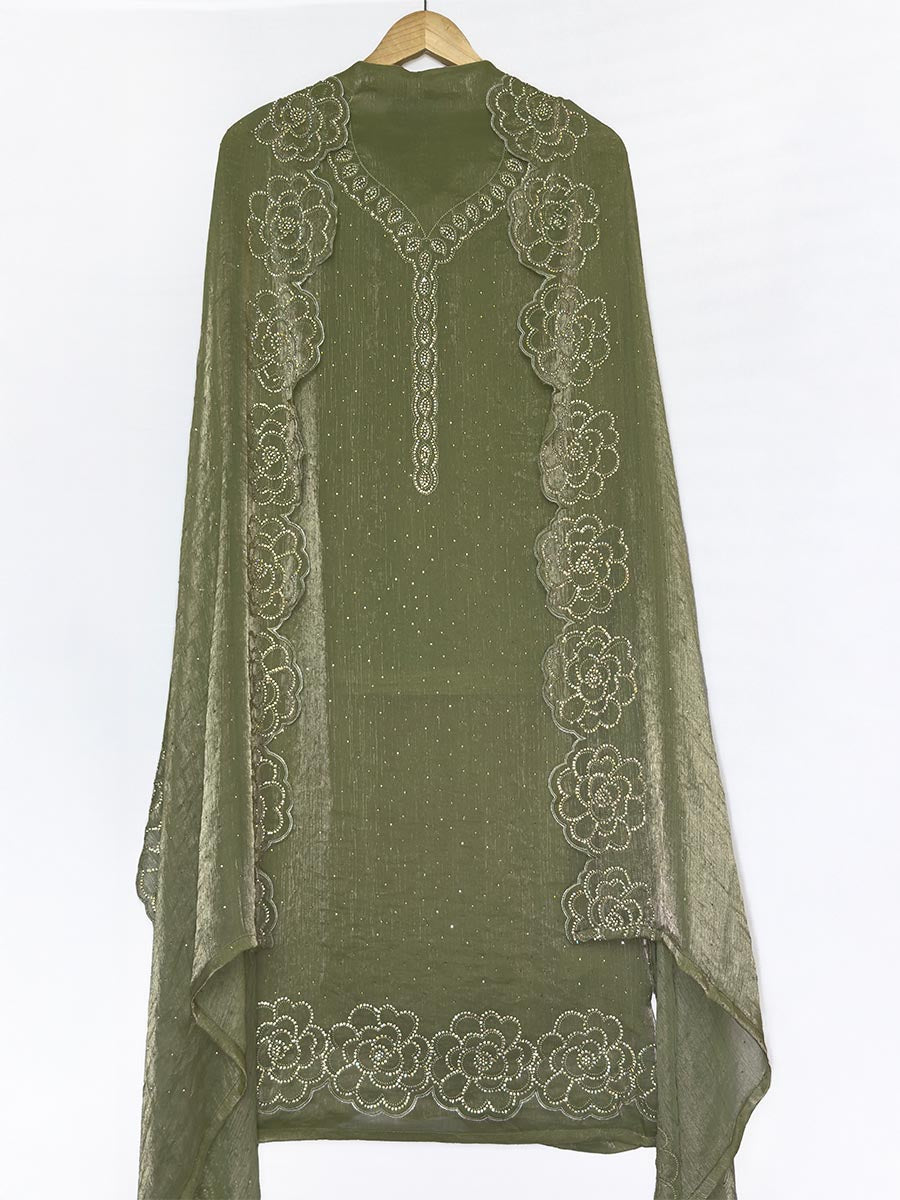 Zarina Sabz – Chiffon Organza Stone &amp; Cutwork Suit